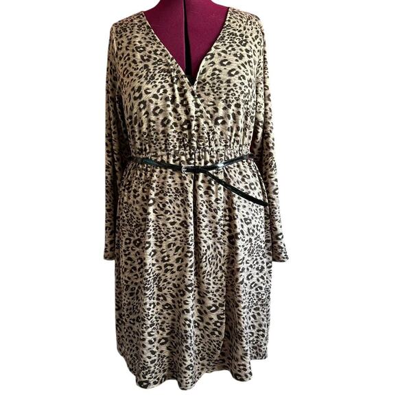 Torrid Dress Womens 2X Cheetah Print Midi Elastic Waist Long Sleeve Animal Print - Picture 1 of 8